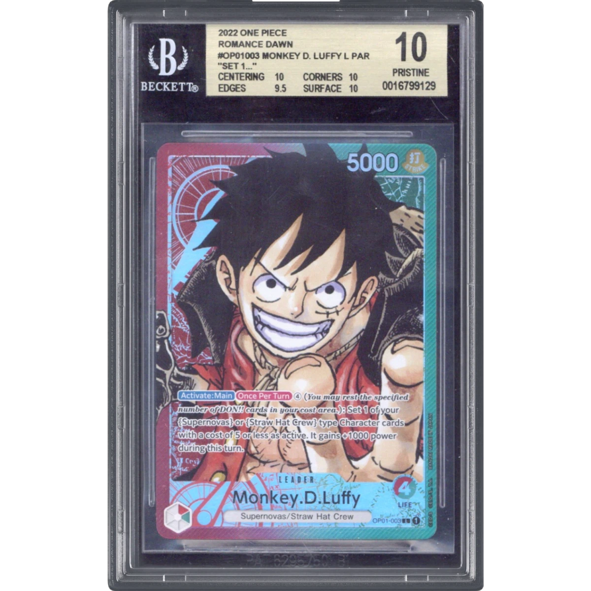 2022 Romance Dawn (OP01) - English #003 Monkey D. Luffy - (Map Text Box) Alt Art, BGS 10