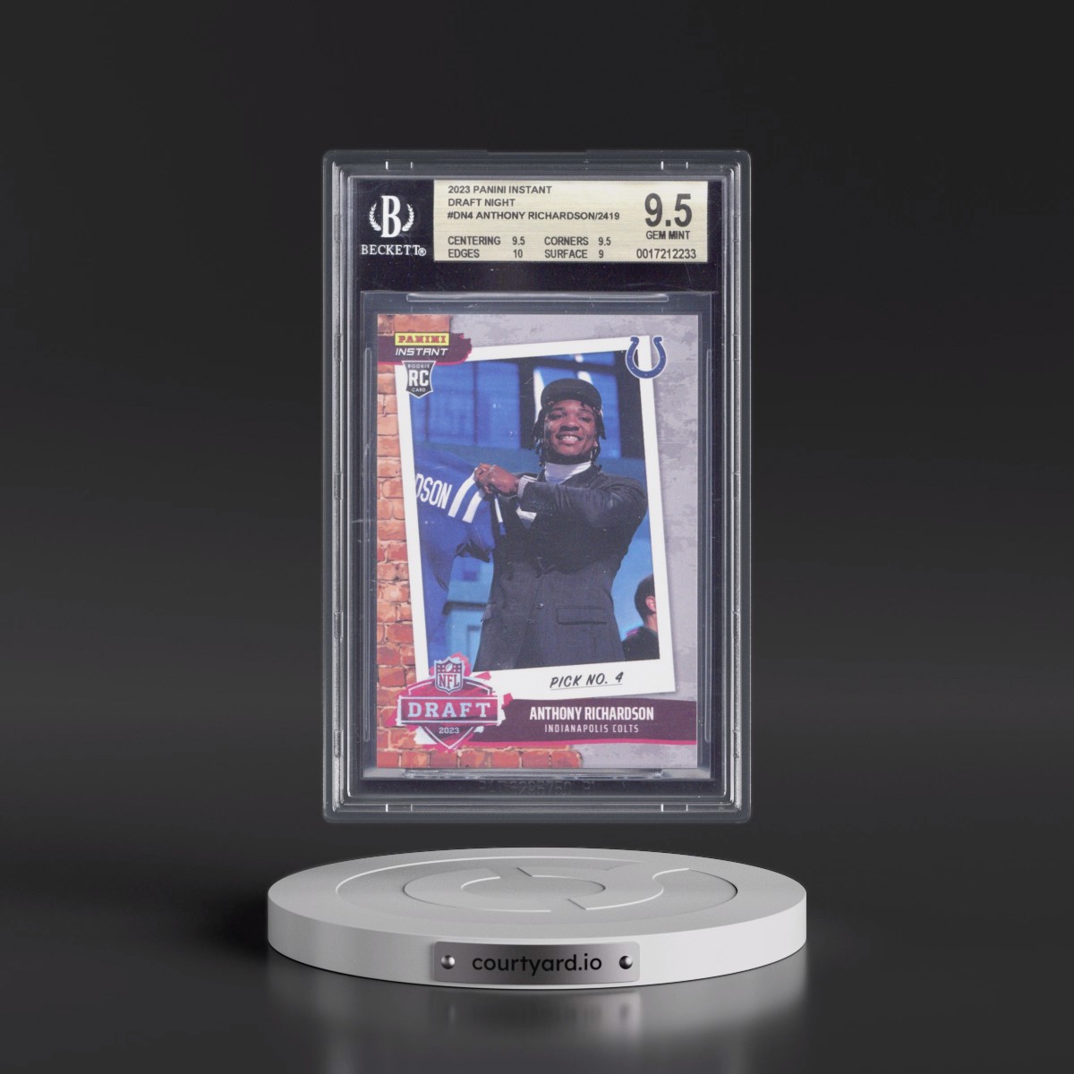 2023 Panini Instant NFL Draft Night #DN4 Anthony Richardson (BGS 9.5 GEM MINT)