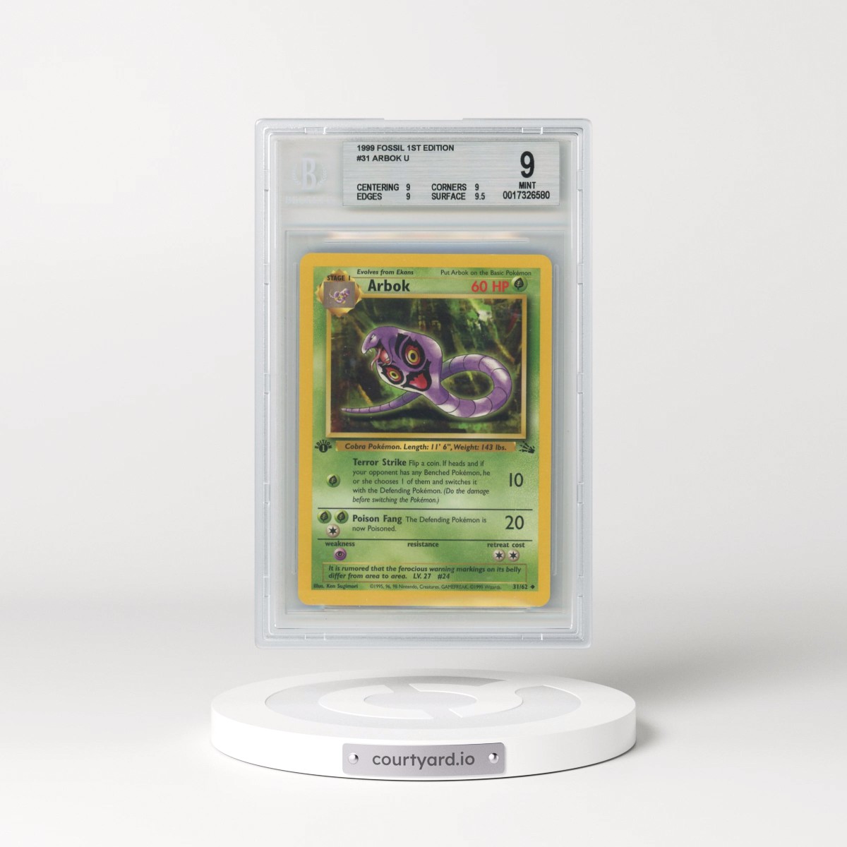 1999 Fossil #31 Arbok - 1st Edition 1st Edition (BGS 9 MINT)