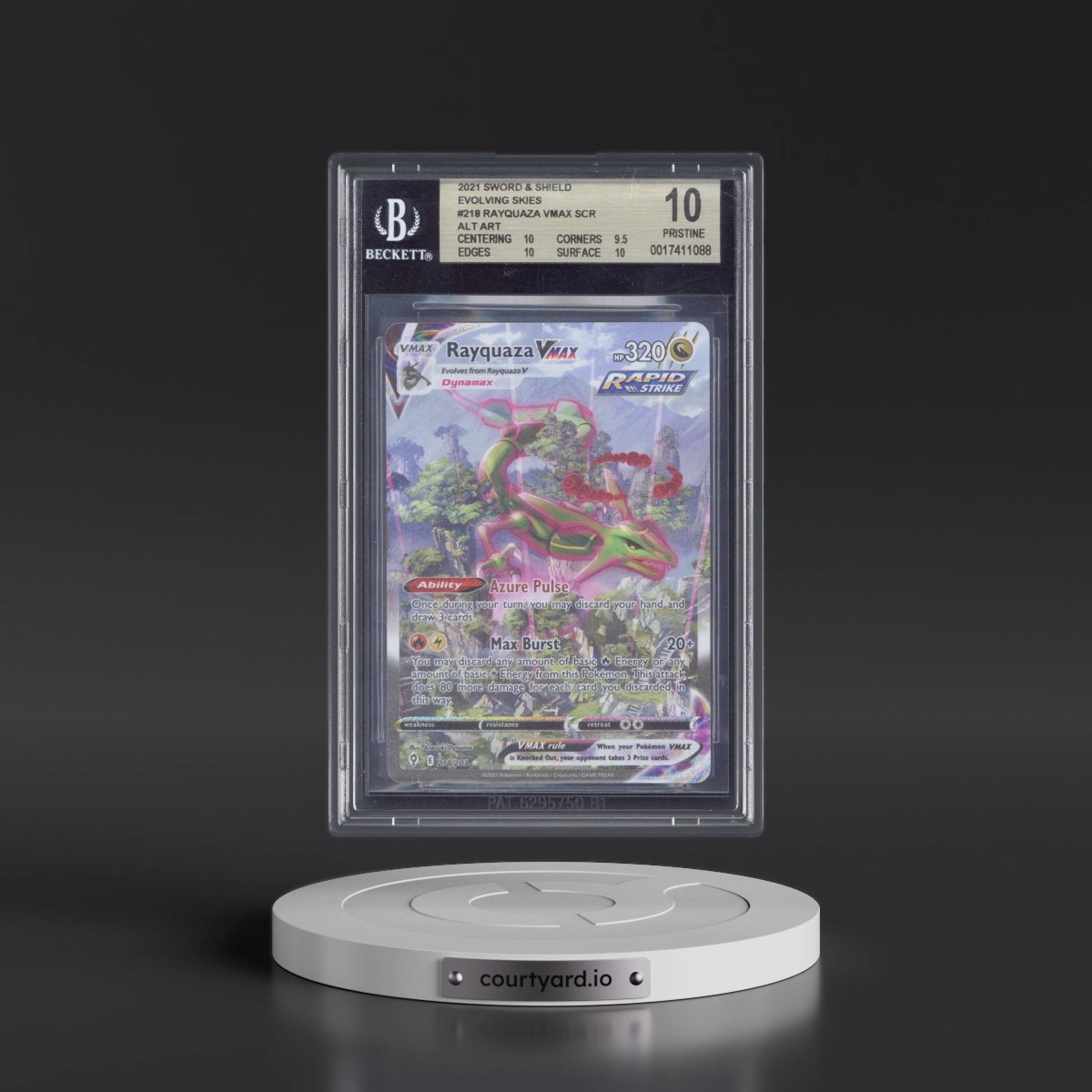 2021 Evolving Skies Rayquaza VMAX - Secret Rare Holo Alt Art #218 BGS 10