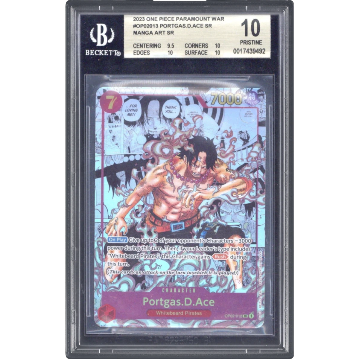 2023 Paramount War (OP02) - English #013 Portgas D. Ace - Manga Alt. Art Parallel, BGS 10
