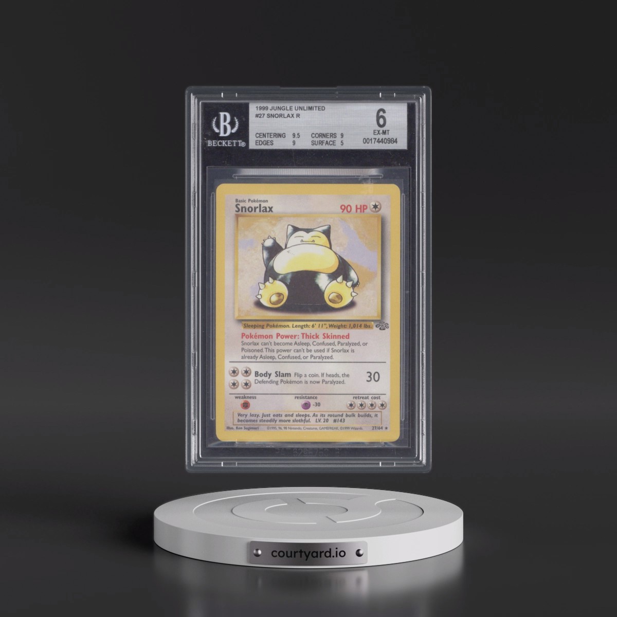 1999 Jungle #27 Snorlax (BGS 6 EX-MT)