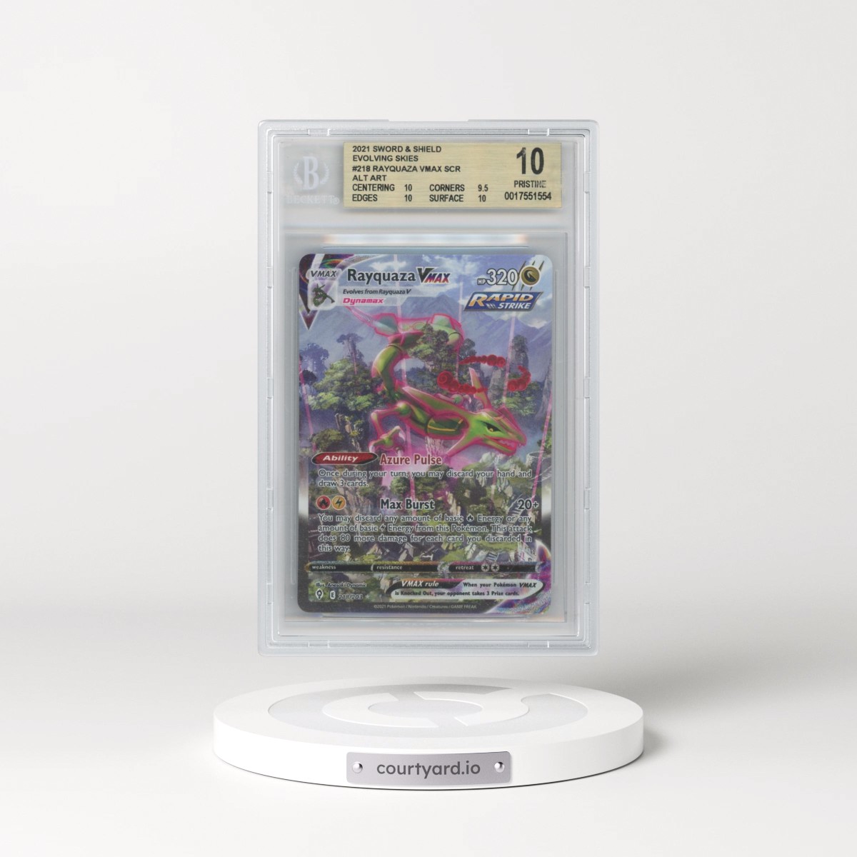2021 Evolving Skies #218 Rayquaza VMAX - Secret Rare Holo (BGS 10 PRISTINE)