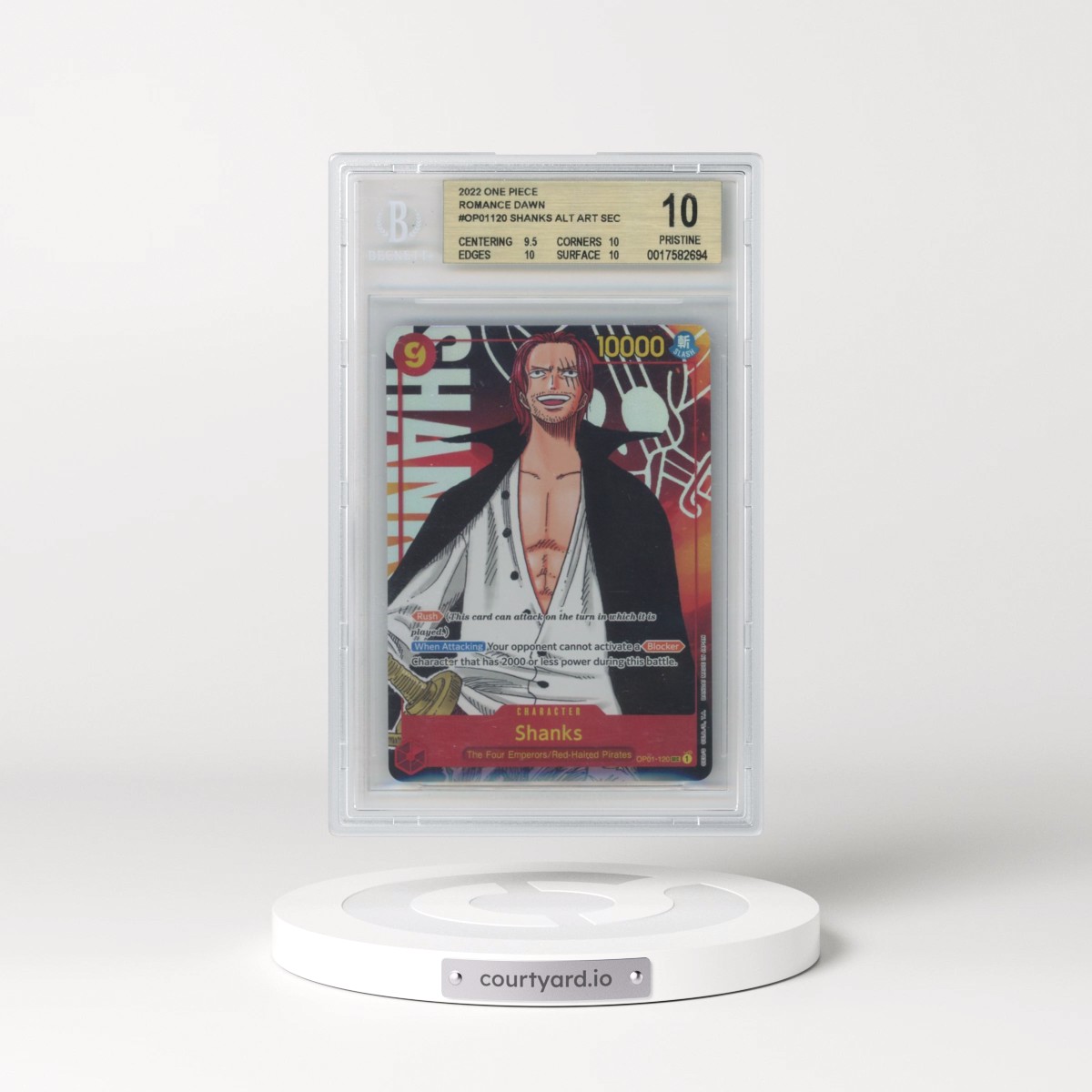 2022 One Piece Card Game Romance Dawn #OP01120 Shanks ALT ART SEC (BGS 10 PRISTINE)