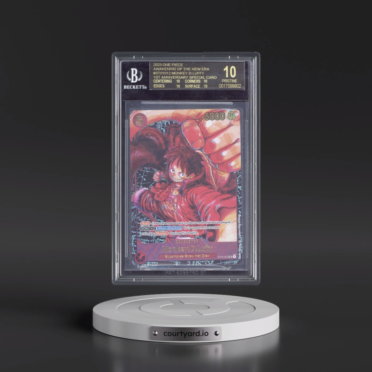 2023 Awakening of the New Era (OP05) - English #012 Monkey D. Luffy - (Left Arm Circling Edge of Card) 1st Anniversary Art (BGS 10 BLACK LABEL)