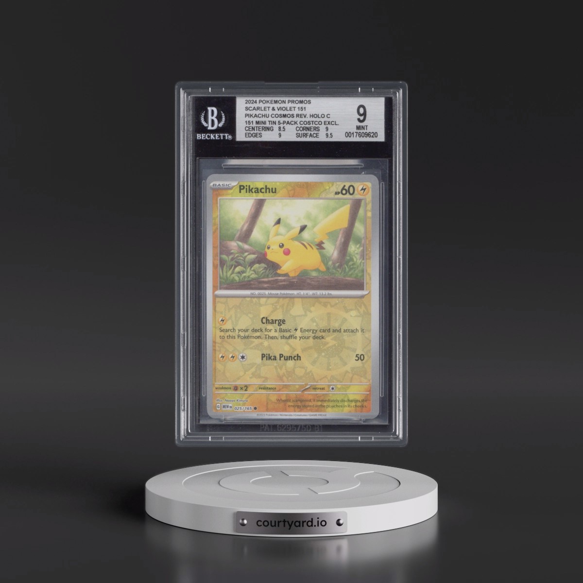 2023 Scarlet & Violet 151 - MEW EN #025 Pikachu - (Rev. Cos. Holo)Costco Exclusive (2023 on Card) 5-Pack Tin (BGS 9 MINT)