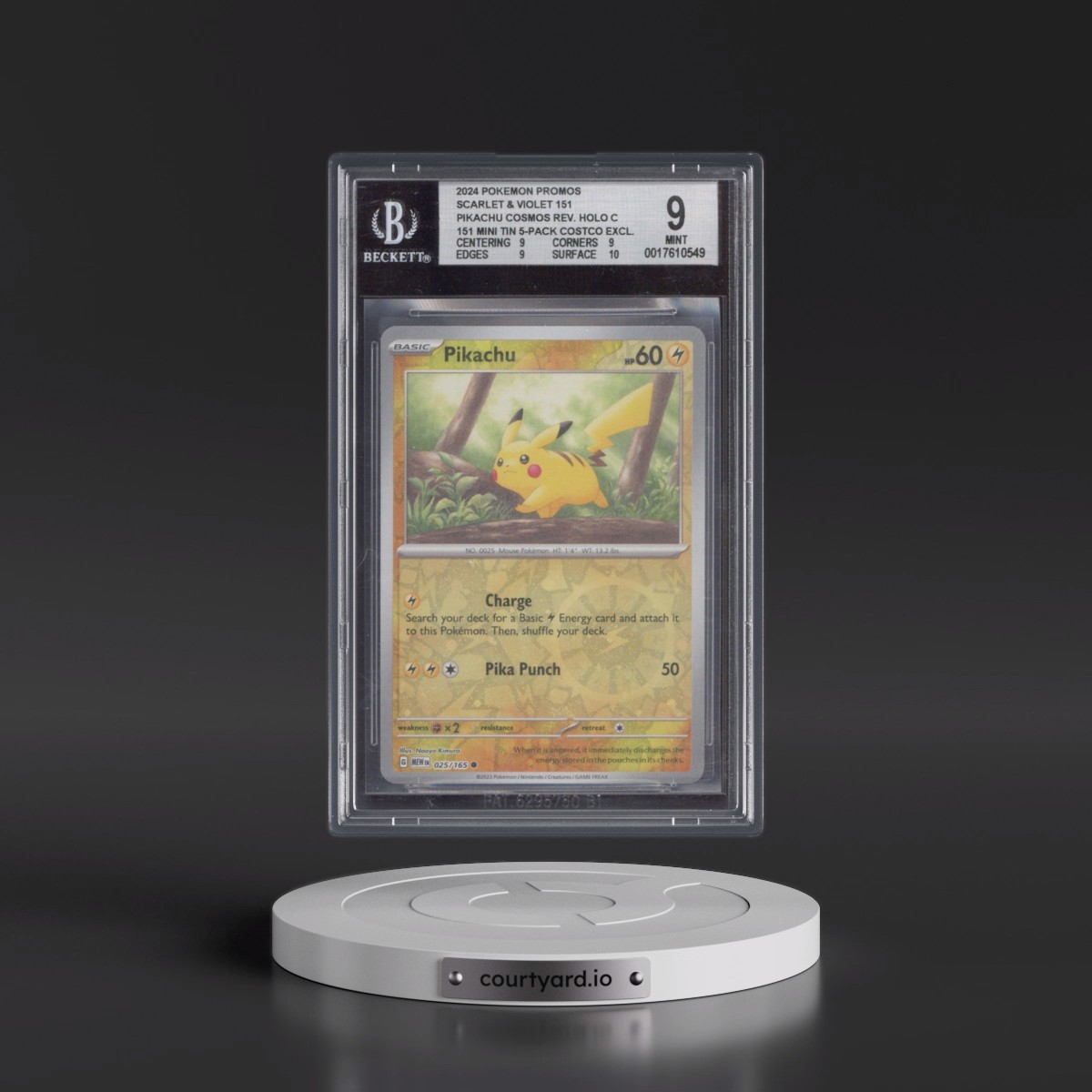 2023 Scarlet & Violet 151 - MEW EN #025 Pikachu - (Rev. Cos. Holo)Costco Exclusive (2023 on Card) 5-Pack Tin (BGS 9 MINT)