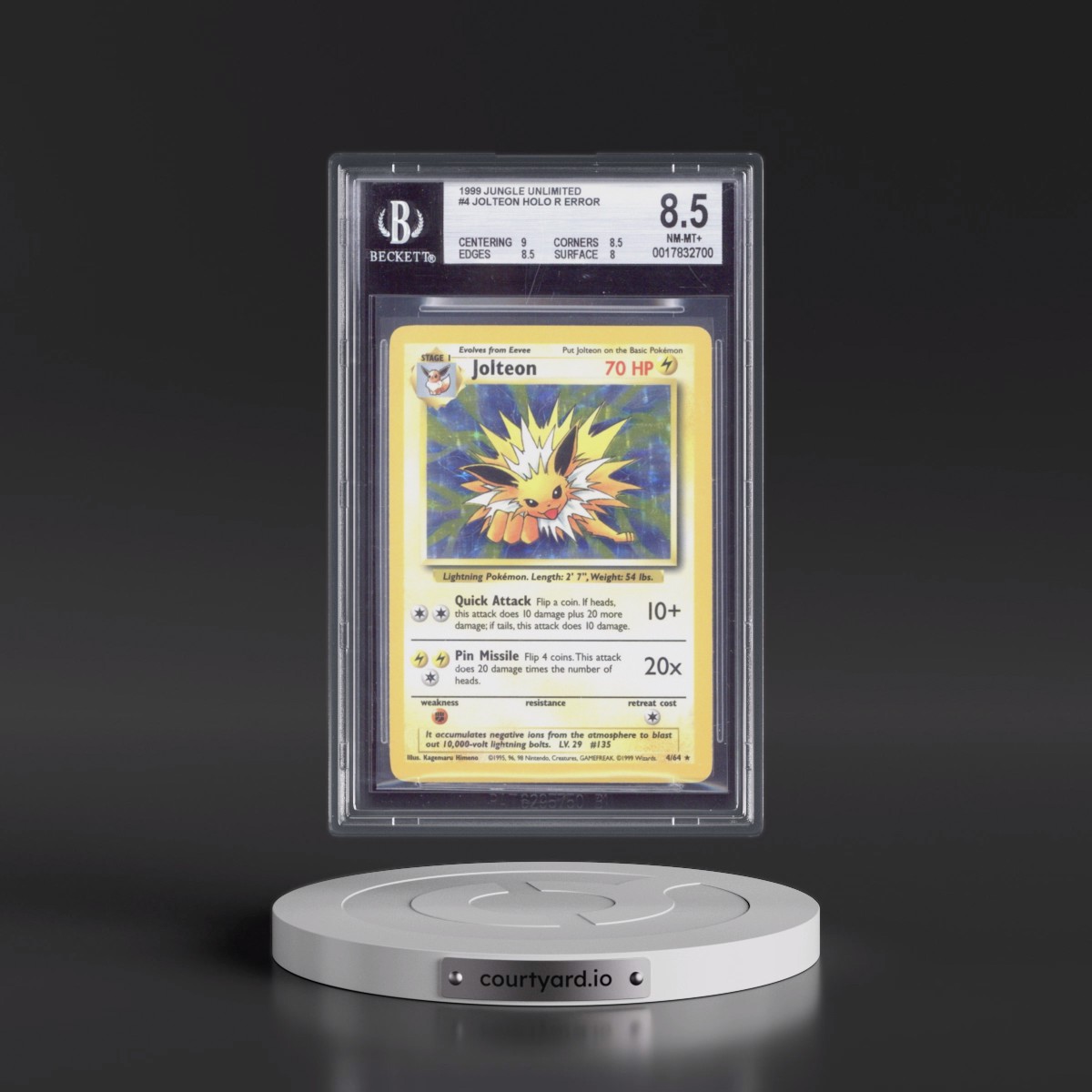 1999 Jungle #4 Jolteon - No Set Symbol Holo (BGS 8.5 NM-MT+)