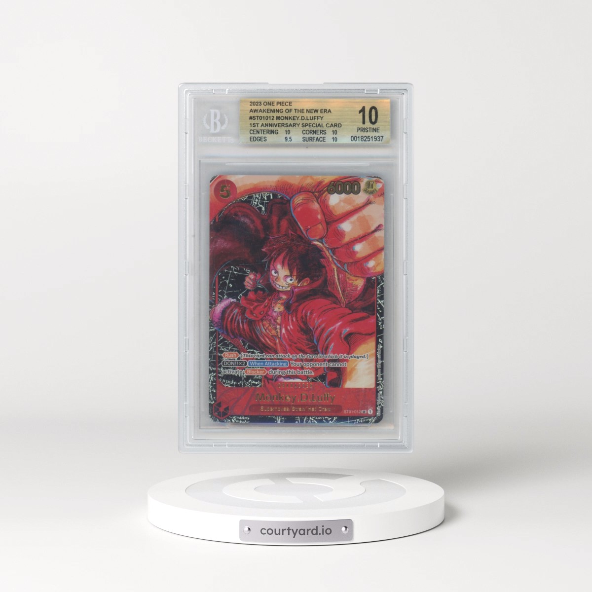 2023 Awakening of the New Era (OP05) - English #012 Monkey D. Luffy - (Left Arm Circling Edge of Card) 1st Anniversary Art (BGS 10 PRISTINE)