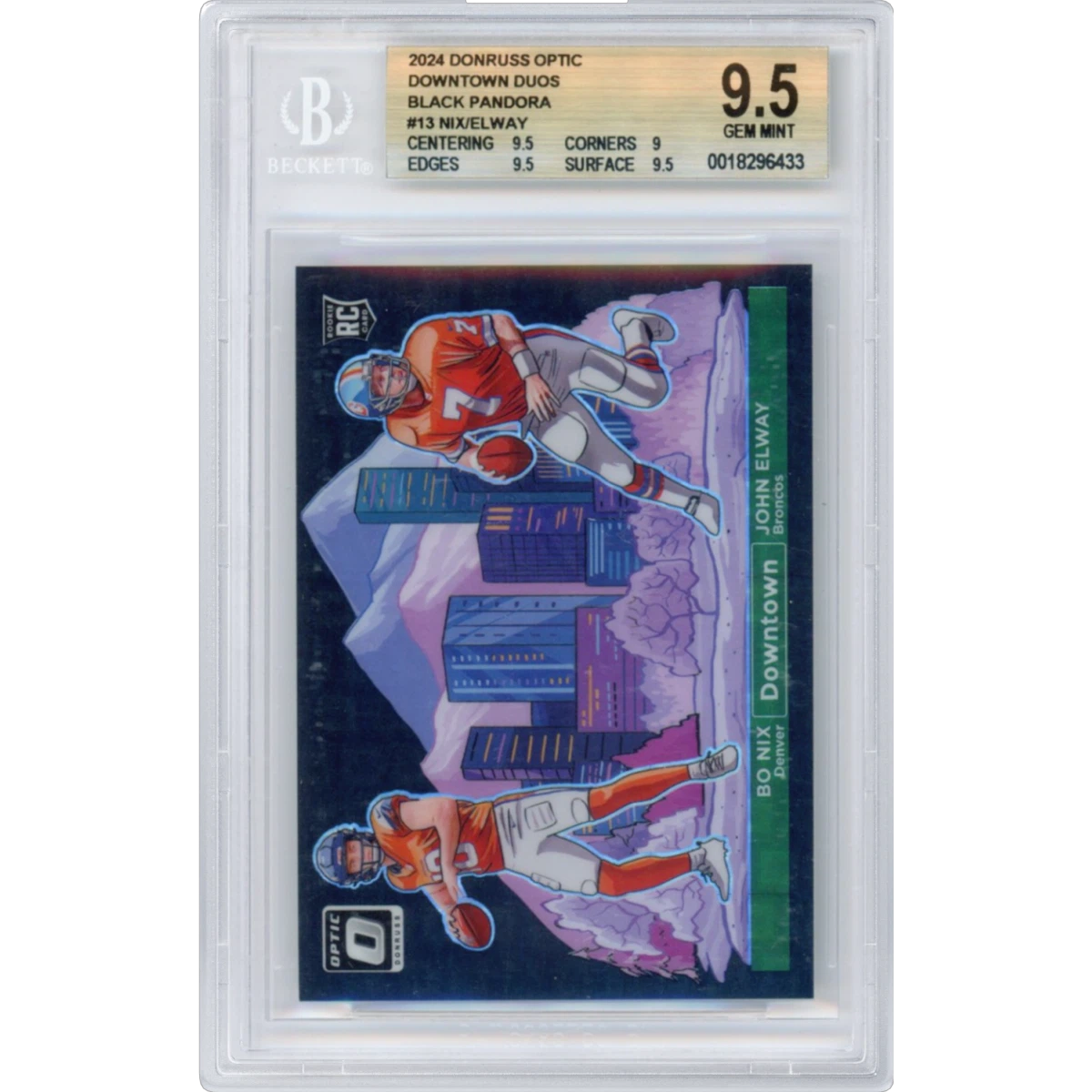 2024 Panini Donruss Optic Downtown Duos #13 Bo Nix/John Elway - Black Pandora, BGS 9.5