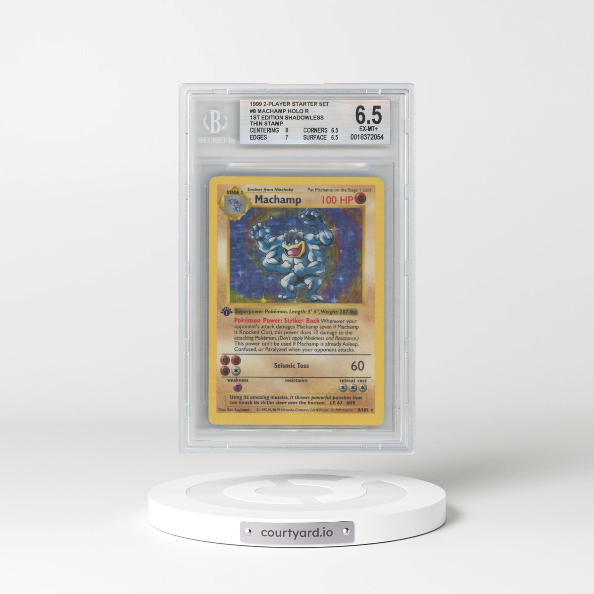 1999 Pokémon 2-Player Starter Set #8 Machamp /(1st Edition Shadowless Thin Stamp) - Holo (BGS 6.5 EX-MT+)