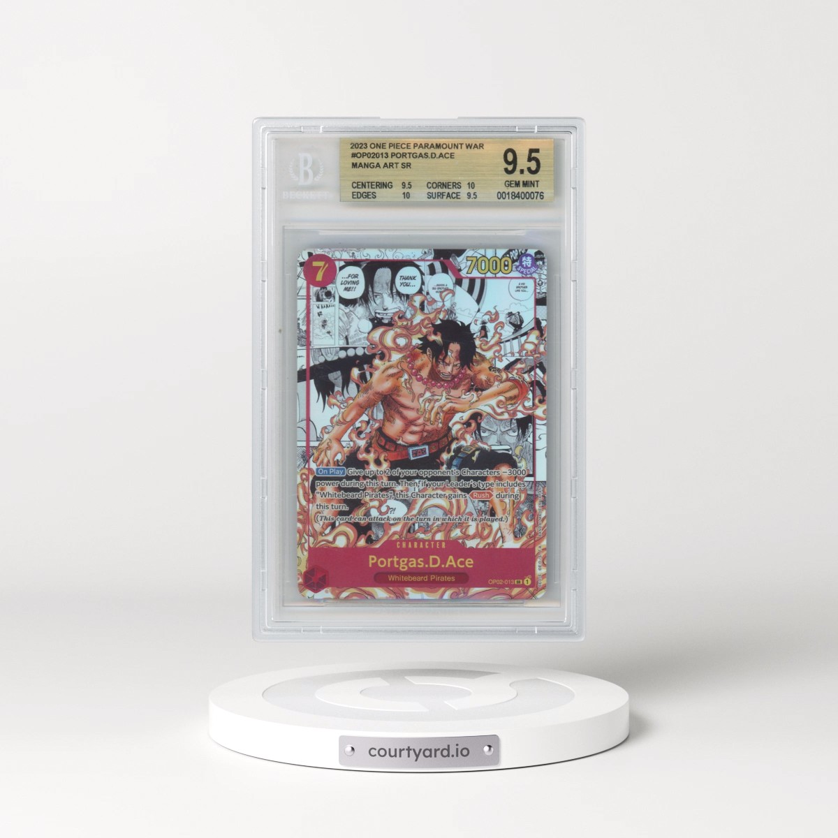 2023 Paramount War - English #013 Portgas D. Ace - (Borderless, Manga Art) Alt Art (BGS 9.5 GEM MINT)