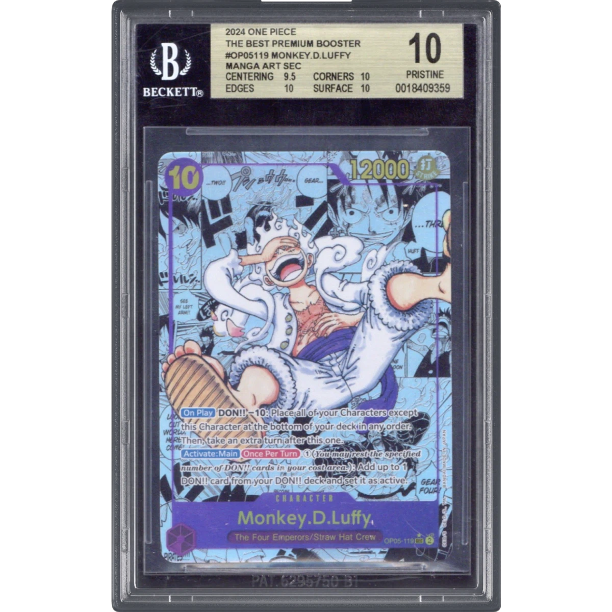 2024 Premium Booster: The Best (PRB-01) - English #119 Monkey D. Luffy - Manga Alt. Art Parallel, BGS 10