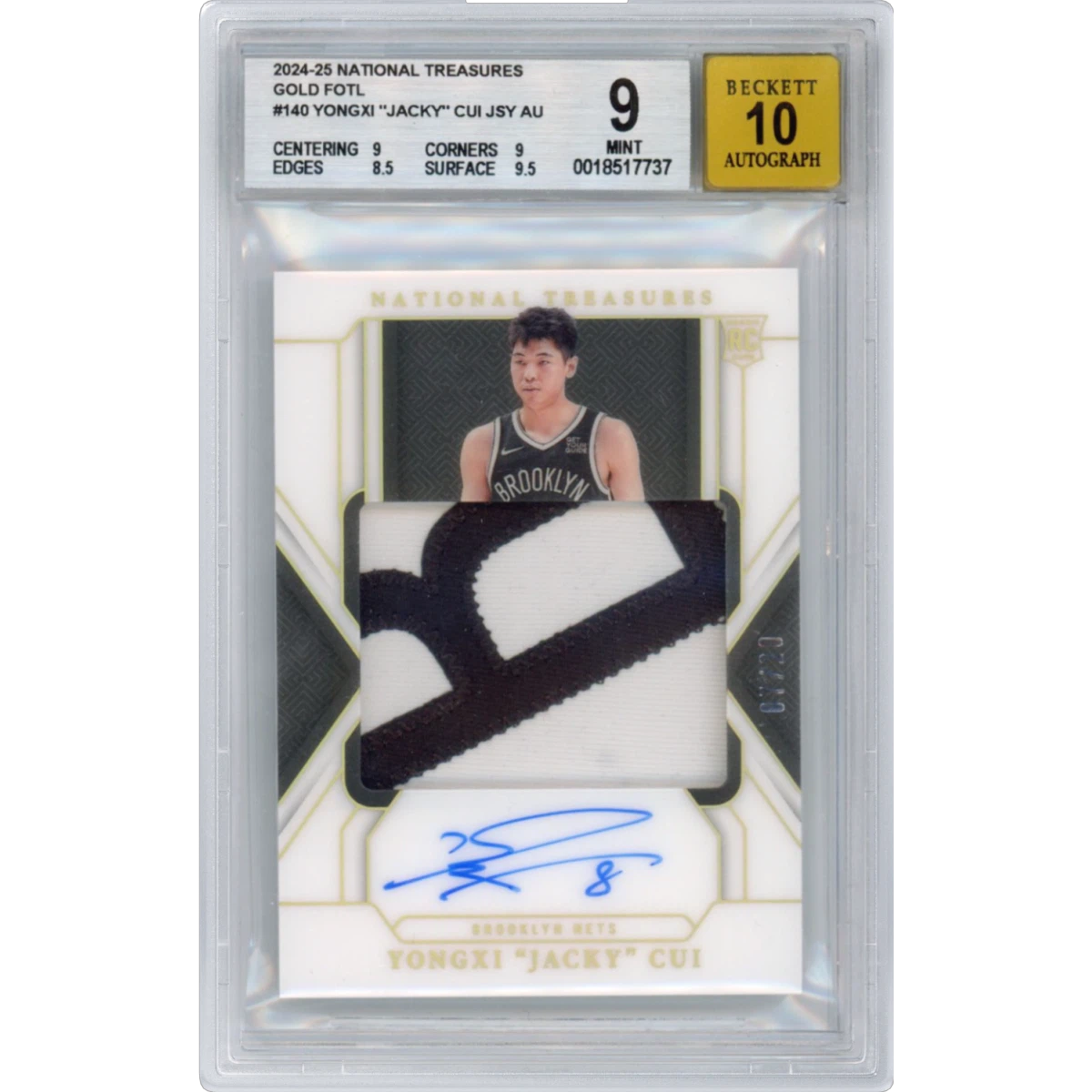 2024 Panini National Treasures Gold FOTL #140 Yongxi "Jacky" Cui JSY AU (BGS 9 MINT)