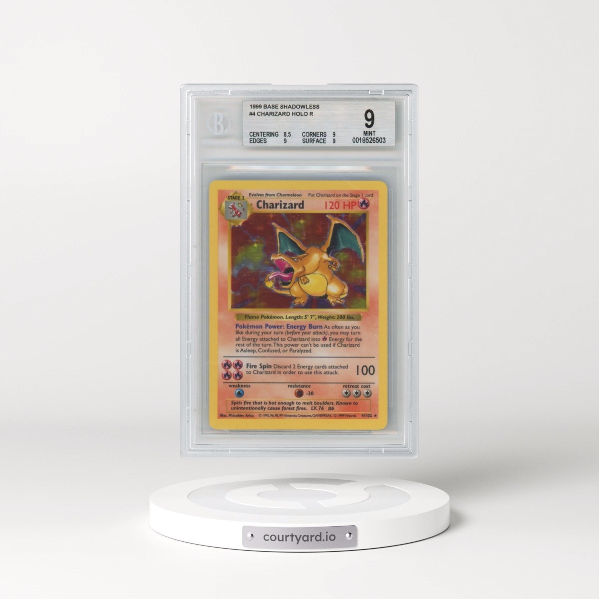 1999 Base Set #4 Charizard - Shadowless Shadowless Holo (BGS 9 MINT)