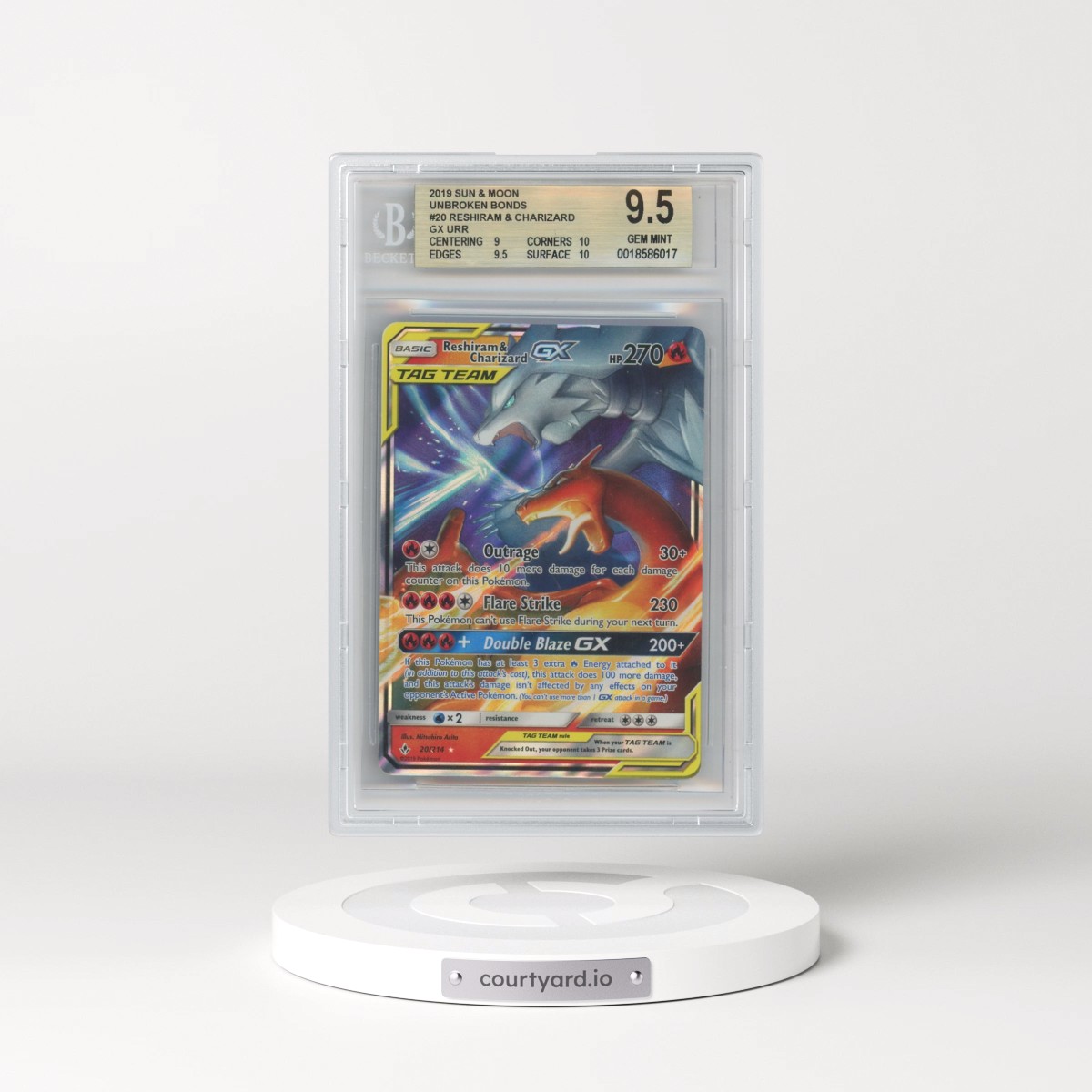 2019 Unbroken Bonds #20 Reshiram &amp; Charizard GX - Holo (BGS 9.5 GEM MINT)