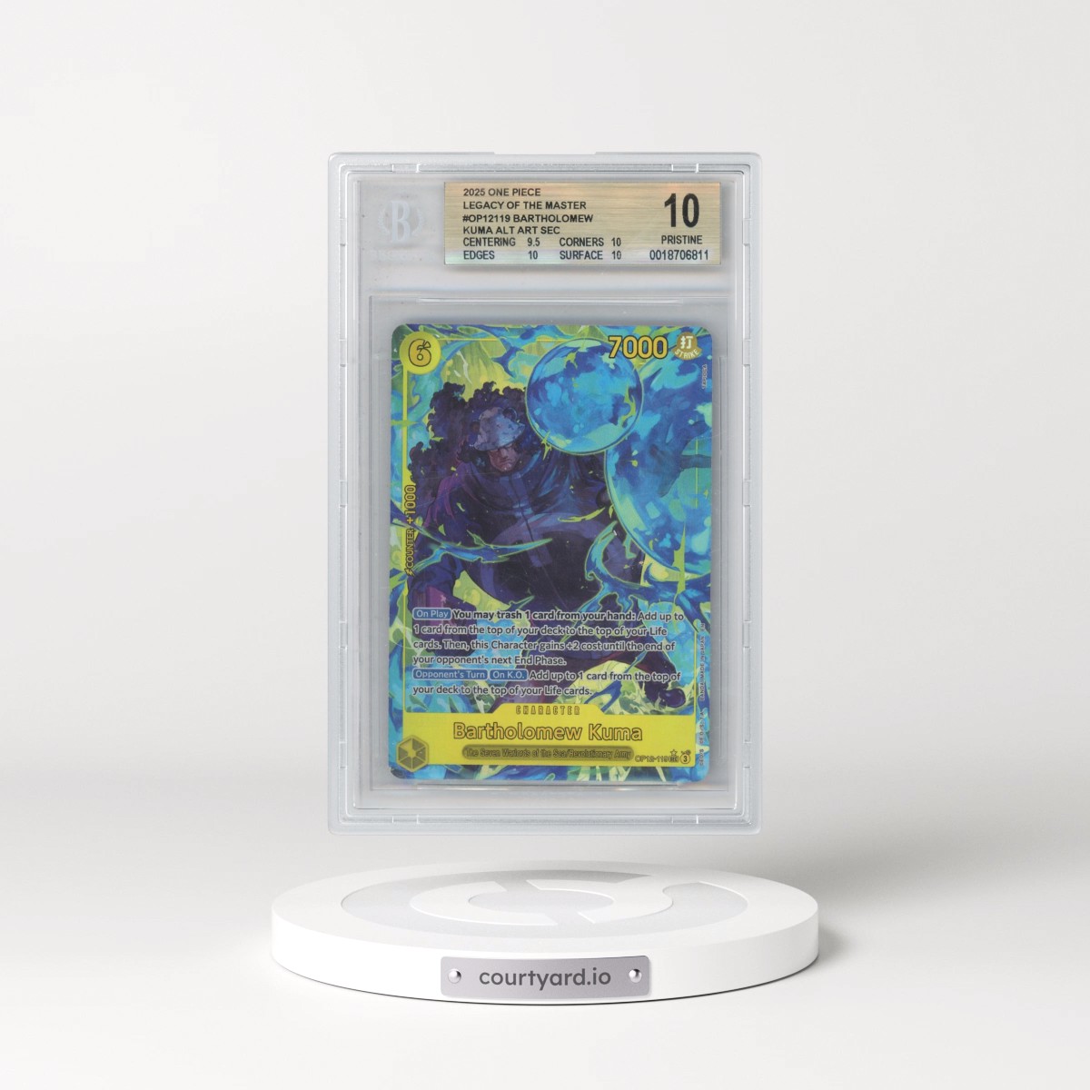 2025 One Piece Card Game Legacy of the Master #OP12119 Bartholomew Kuma ALT ART SEC (BGS 10 PRISTINE)