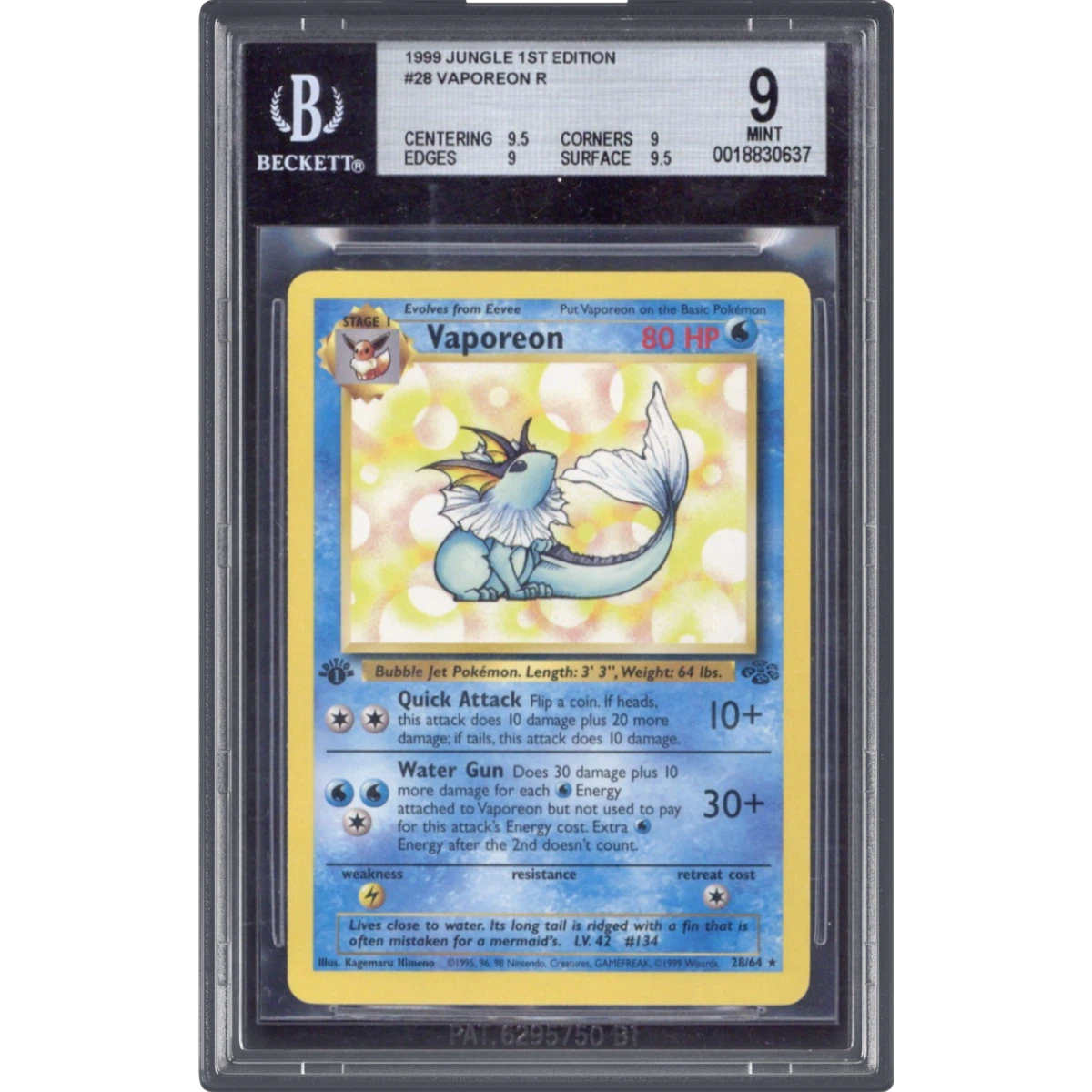 1999 Jungle #28 Vaporeon - 1st Edition 1st Edition (BGS 9 MINT)