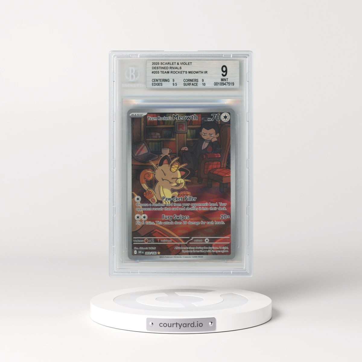 2025 Destined Rivals - DRI EN #203 Team Rocket's Meowth - Illustration Rare Holo (BGS 9 MINT)
