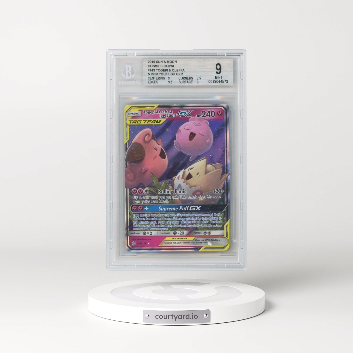 2019 Cosmic Eclipse #143 Togepi & Cleffa & Igglybuff GX - Holo (BGS 9 MINT)