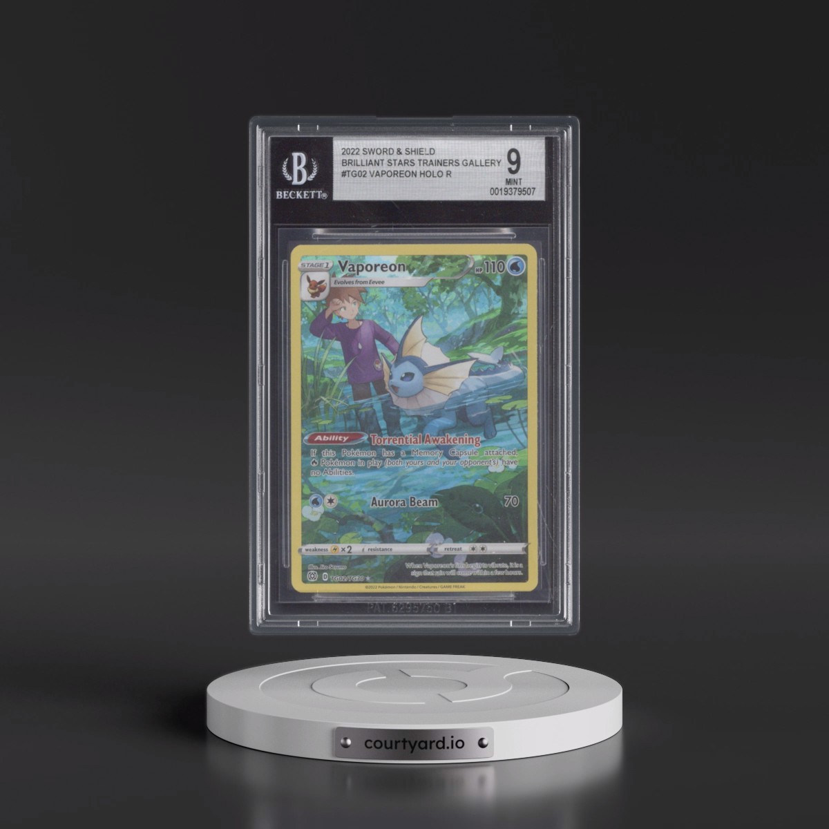 2022 Pokémon TCG Sword & Shield Brilliant Stars #TG02 Vaporeon TGUR (BGS 9 MINT)