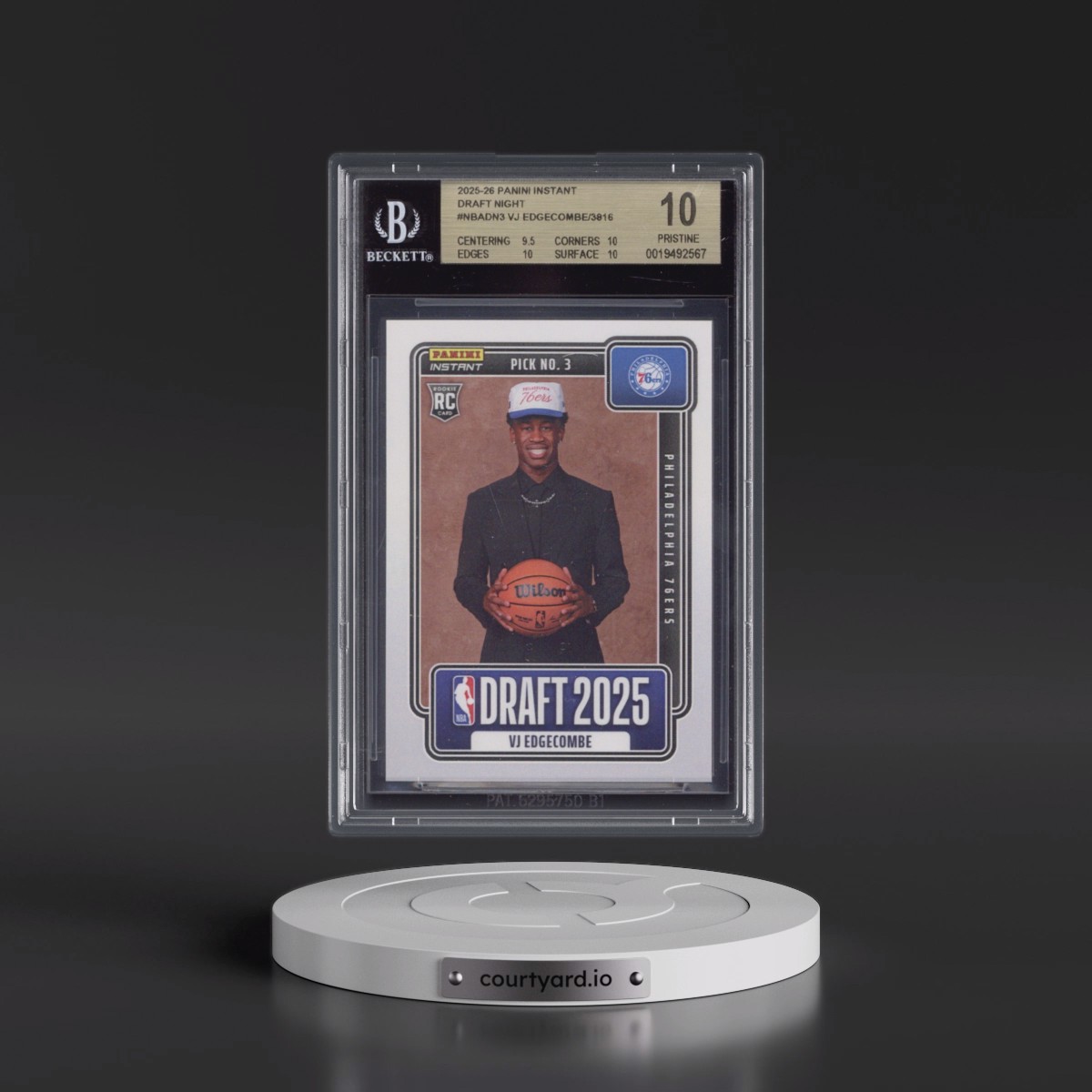 2025 Panini Instant Draft Night #NBADN3 VJ Edgecombe/3816* (BGS 10 PRISTINE)
