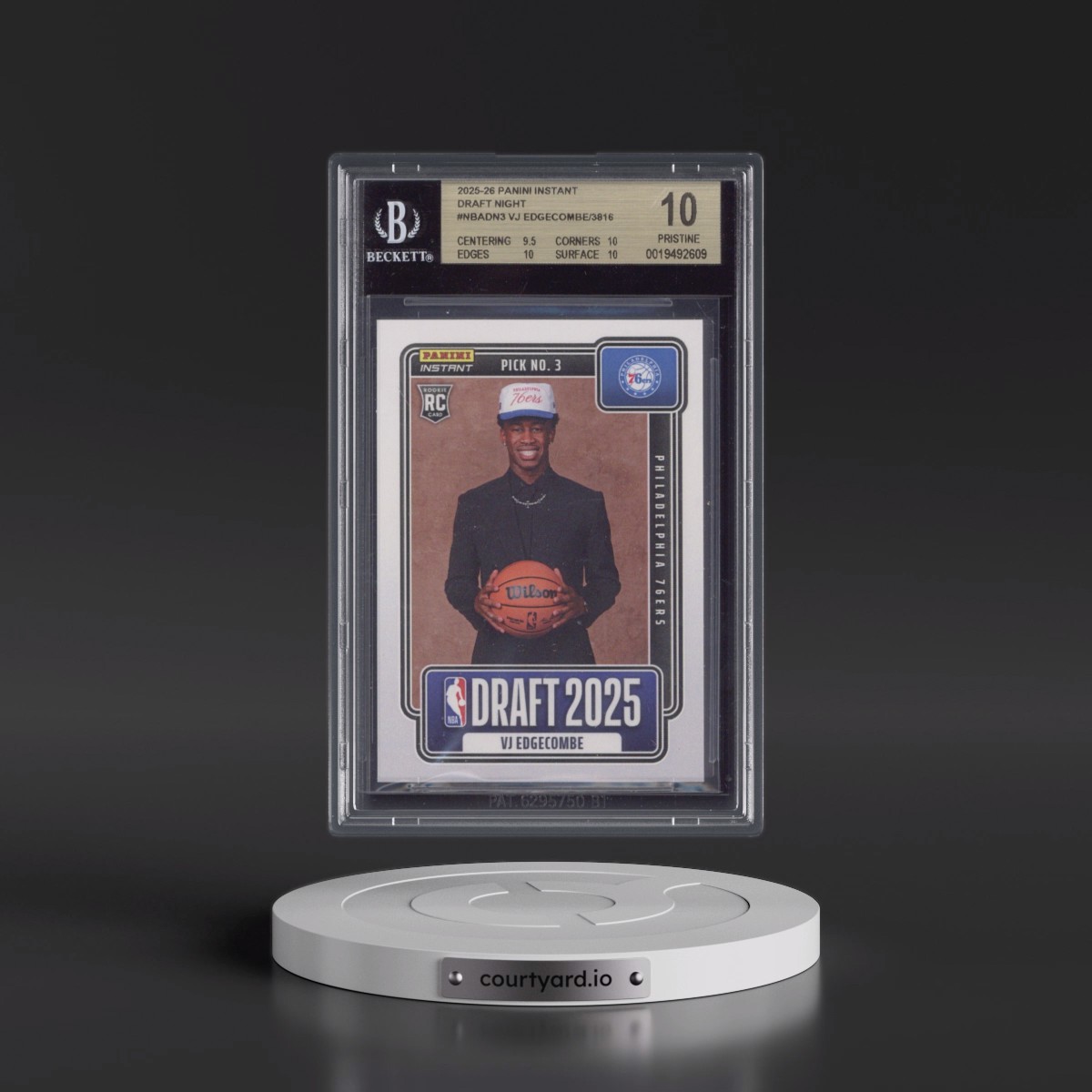 2025 Panini Instant Draft Night #NBADN3 VJ Edgecombe/3816* (BGS 10 PRISTINE)