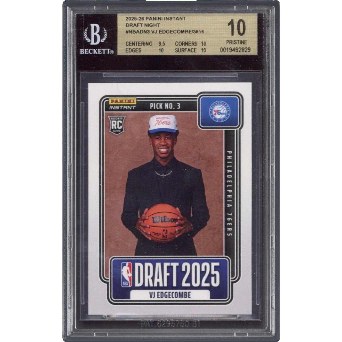 2025 Panini Instant Draft Night #NBADN3 VJ Edgecombe/3816* (BGS 10 PRISTINE)