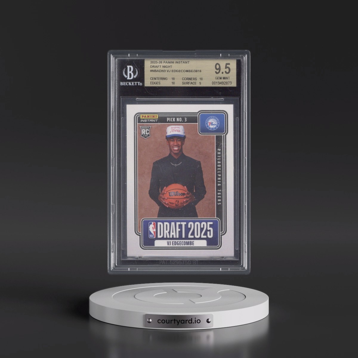2025 Panini Instant Draft Night #NBADN3 VJ Edgecombe/3816* (BGS 9.5 GEM MINT)