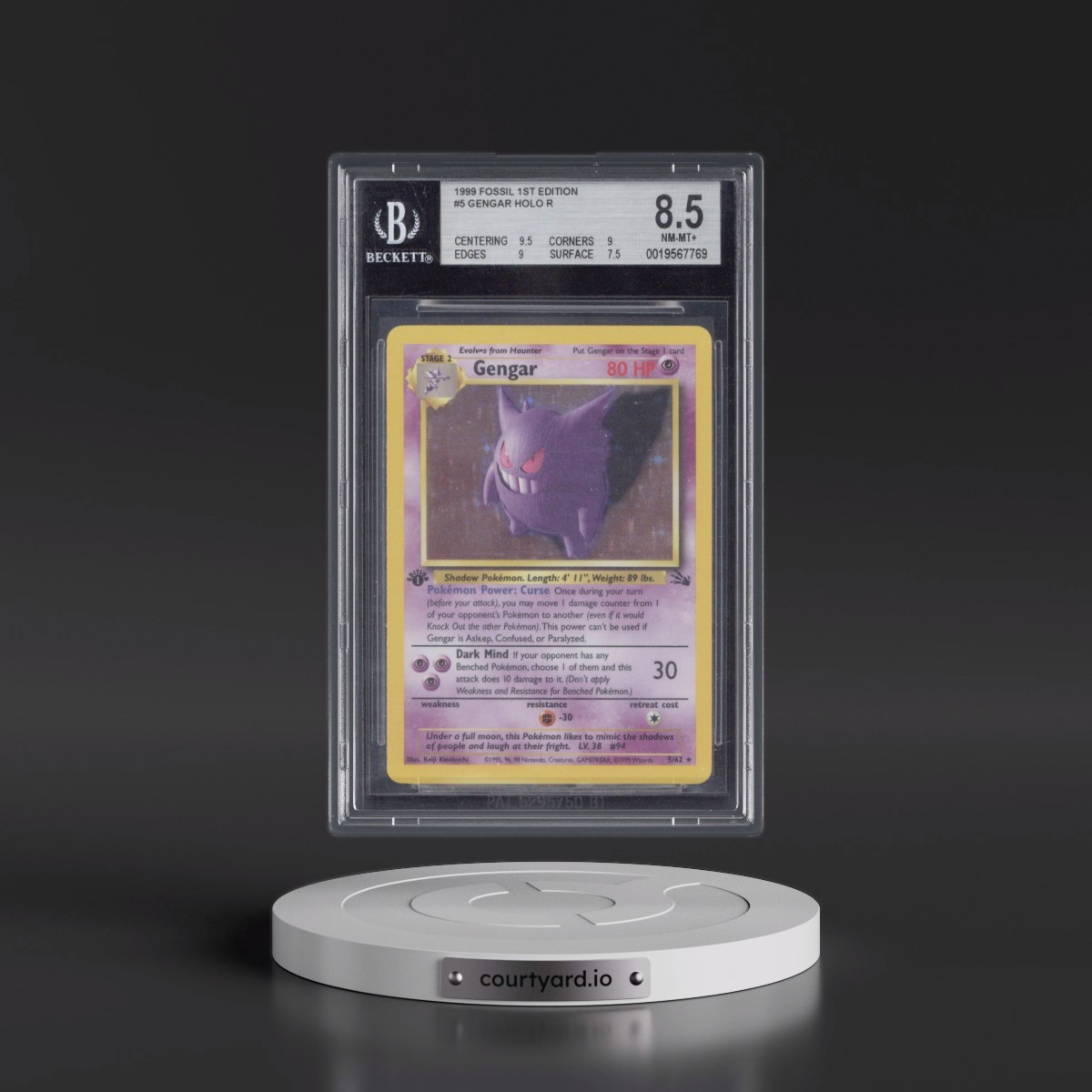 1999 Fossil #5 Gengar - 1st Edition Holo (BGS 8.5 NM-MT+)