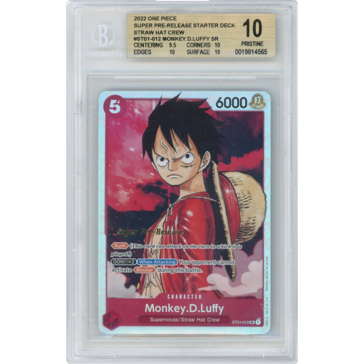 2022 Straw Hat Crew - English #012 Monkey D. Luffy - Super Pre-Release (BGS 10 PRISTINE)