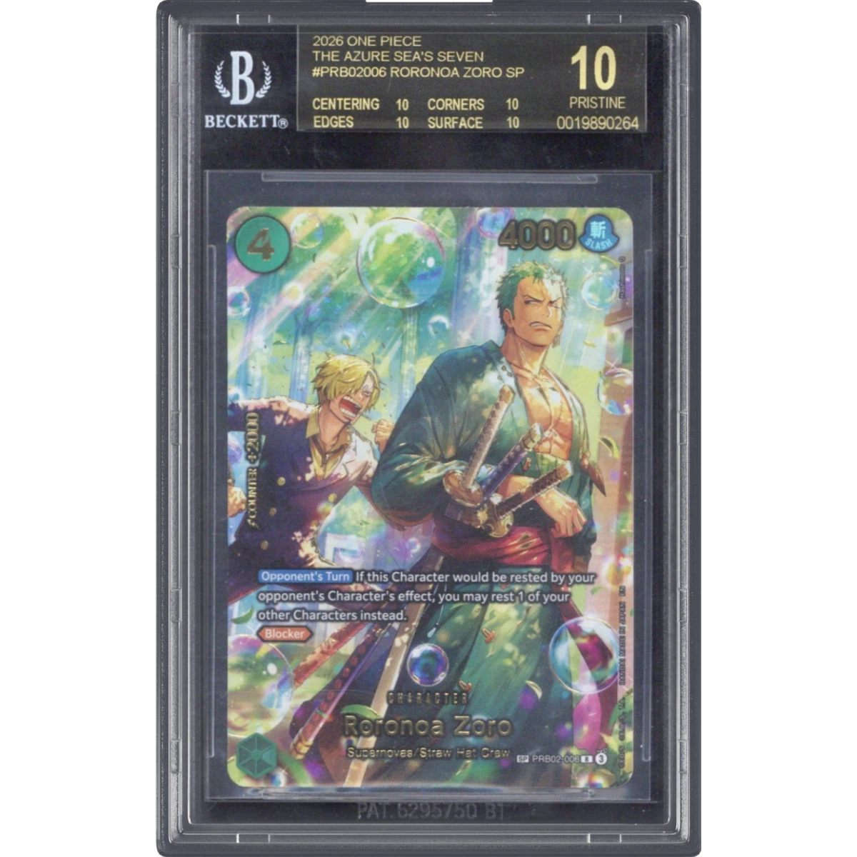 2026 The Azure Sea's Seven (OP14-EB04) - English #006 Roronoa Zoro - SP Ver. (SP next to number), BGS 10