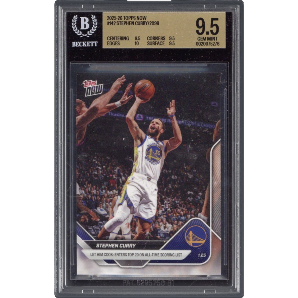 2025 Topps Now #142 Stephen Curry/2998* (BGS 9.5 GEM MINT)