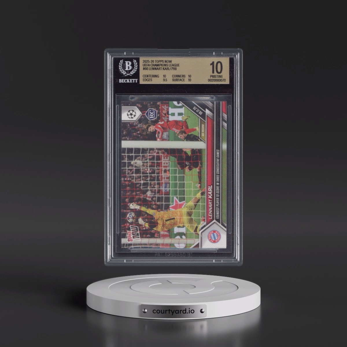 2025 Topps Now UEFA Champions League #66 Lennart Karl/7118* (BGS 10 PRISTINE)