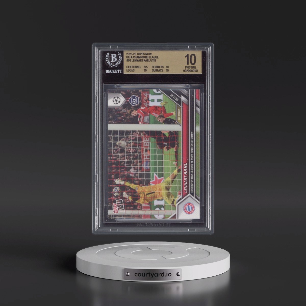 2025 Topps Now UEFA Champions League #66 Lennart Karl/7118* (BGS 10 PRISTINE)