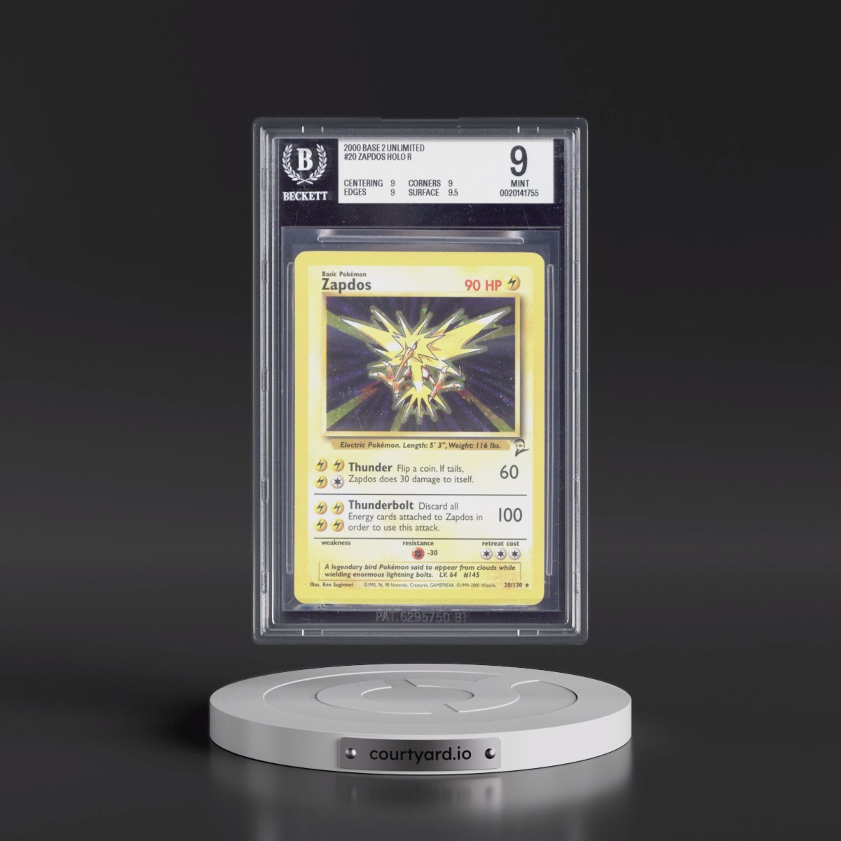 2000 Base Set 2 #20 Zapdos - Holo (BGS 9 MINT)