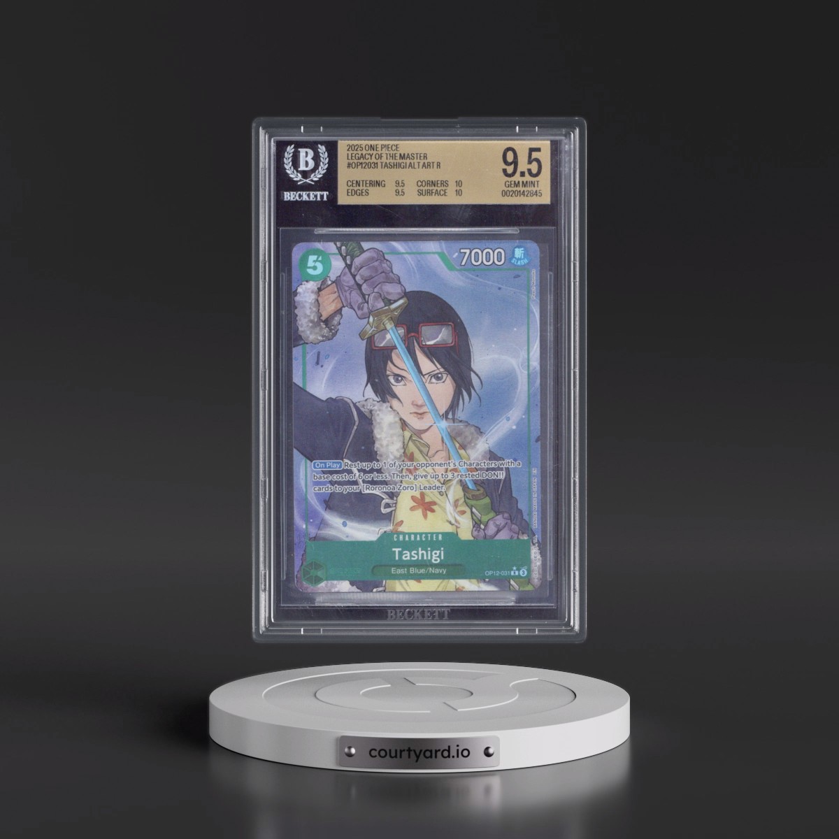 2025 Legacy of the Master (OP12) - English #031 Tashigi - (Borderless) Alt Art (BGS 9.5 GEM MINT)
