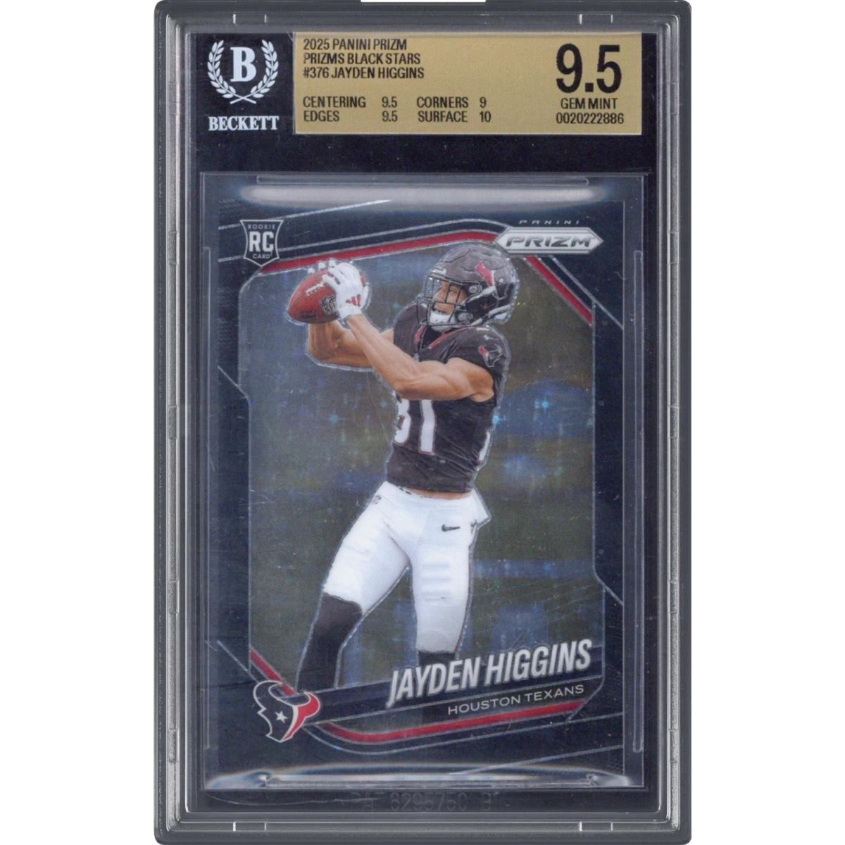 2025 Panini Prizm Prizms Black Stars #376 Jayden Higgins (BGS 9.5 GEM MINT)