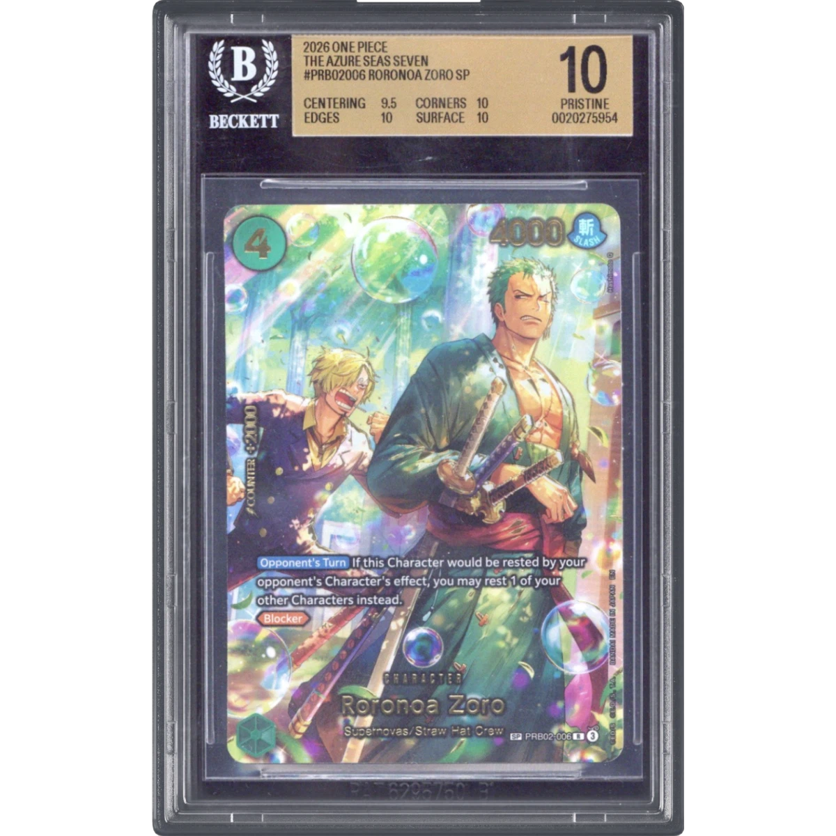 2026 The Azure Sea's Seven (OP14-EB04) - English #006 Roronoa Zoro - SP Ver. (SP next to number), BGS 10