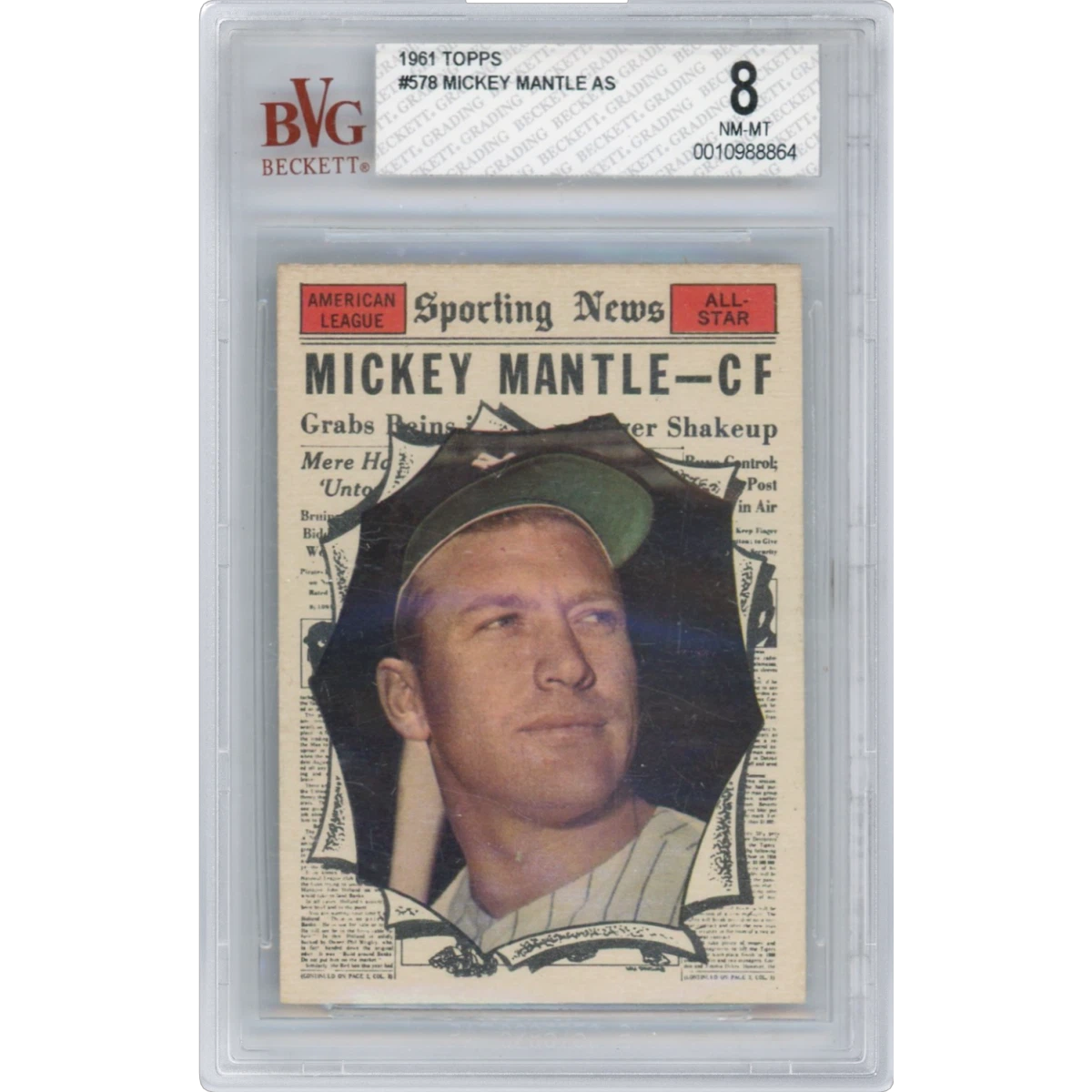1961 Topps #578 Mickey Mantle - All Star, BVG 8