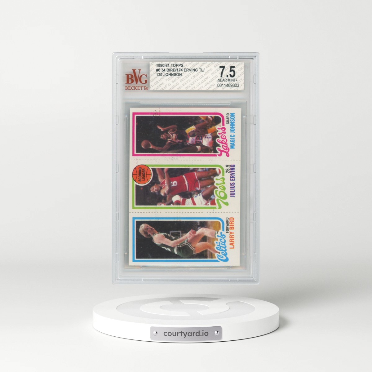 1980 Topps #6 Scoring Leader - Bird,Erving,Johnson (BVG 7.5 NM+)