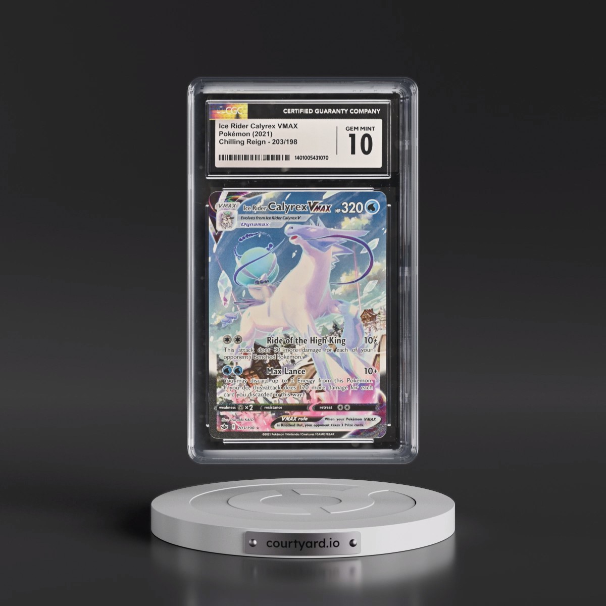 2021 Chilling Reign #203/198 Ice Rider Calyrex VMAX - Secret Rare Holo (CGC 10 GEM MINT)