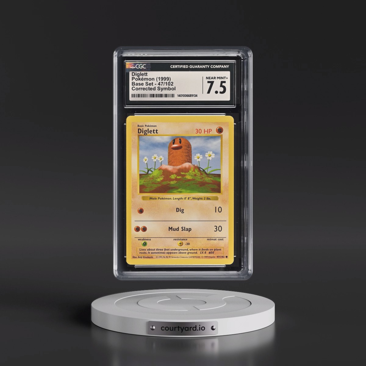 1999 Base Set #47/102 Diglett - Corrected Symbol (CGC 7.5 NM+)