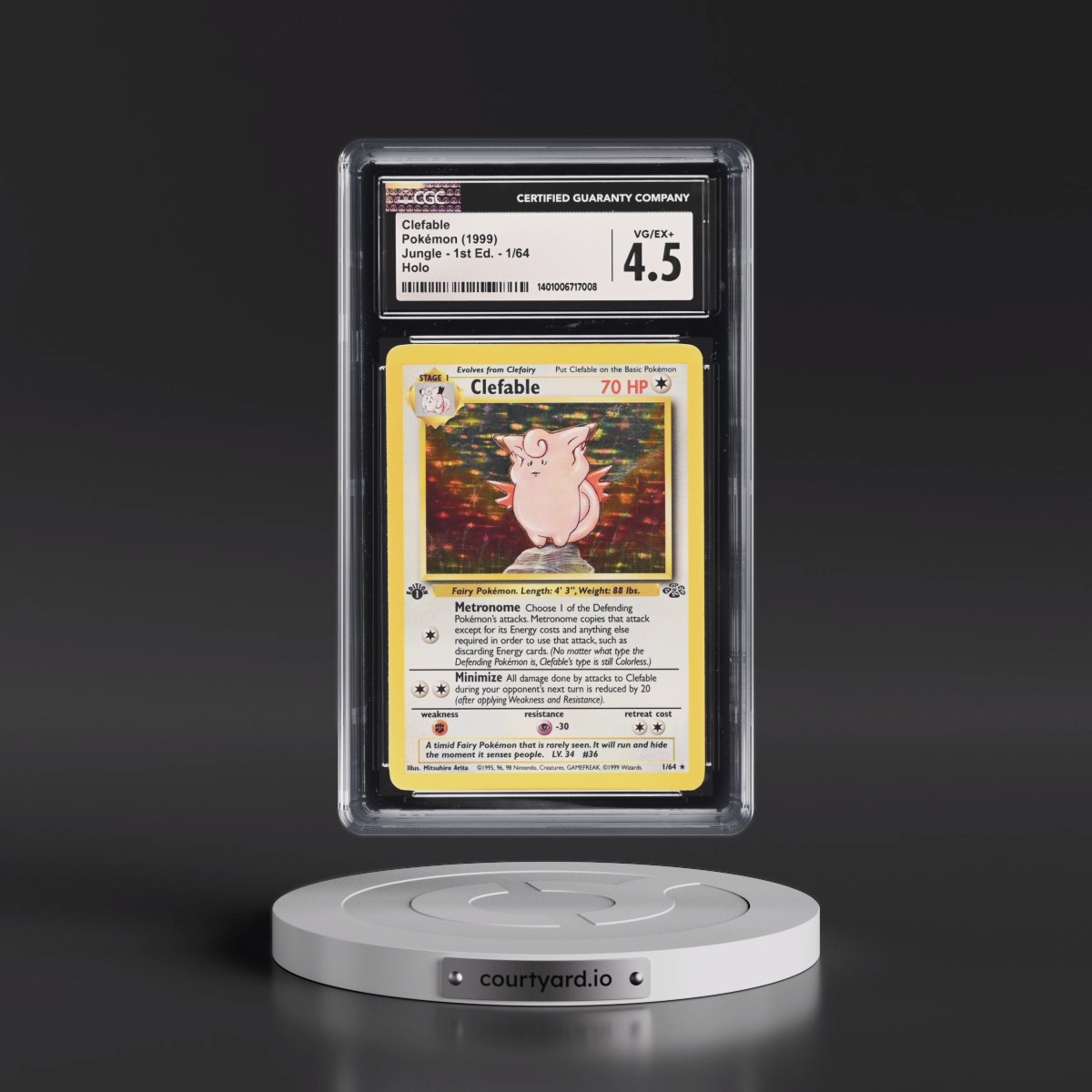 1999 Jungle #1/64 Clefable - 1st Edition Holo (CGC 4.5 VG-EX+)
