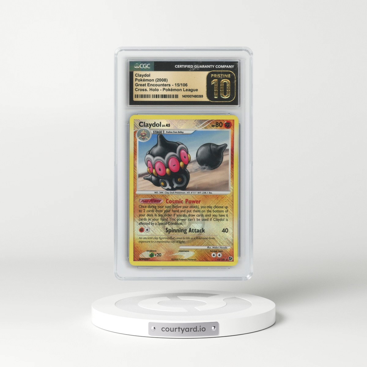 2008 Great Encounters #15/106 Claydol - Crosshatch Holo (Cross. Holo) Pokémon League (CGC 10 PRISTINE)