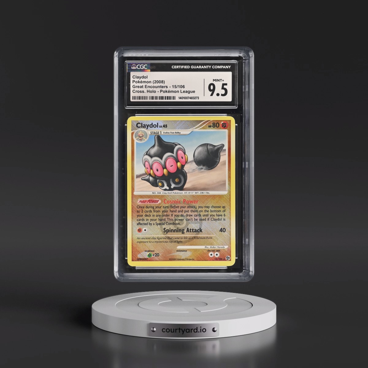 2008 Great Encounters #15/106 Claydol - Pokémon League (Crosshatch Holo) (CGC 9.5 MINT+)