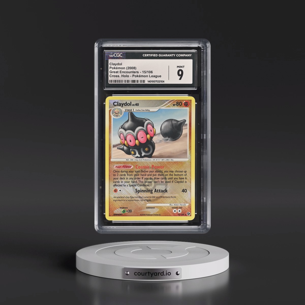 2008 Great Encounters #15/106 Claydol - Pokémon League (Crosshatch Holo) (CGC 9 MINT)