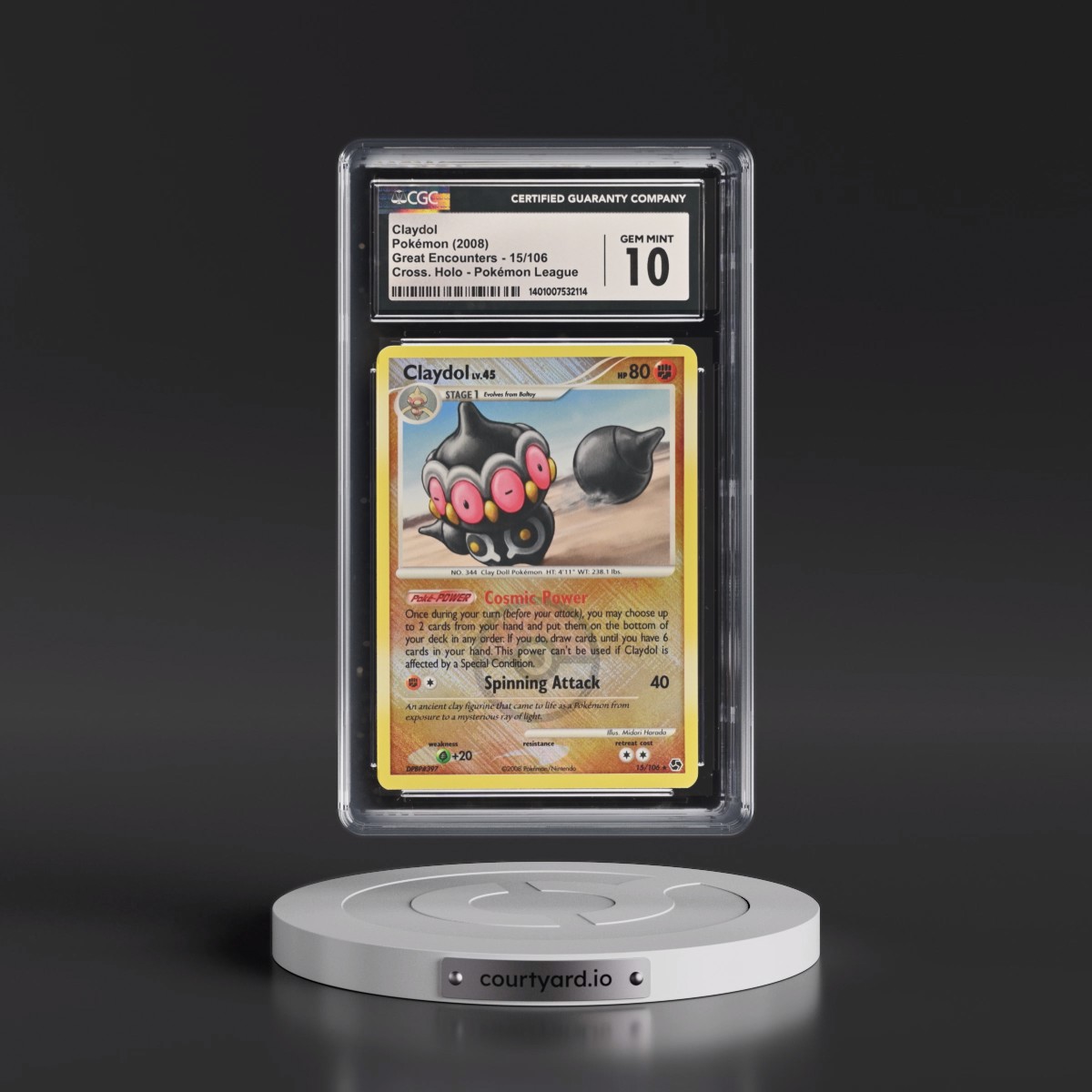 2008 Great Encounters #15/106 Claydol - Pokémon League (Crosshatch Holo) (CGC 10 GEM MINT)