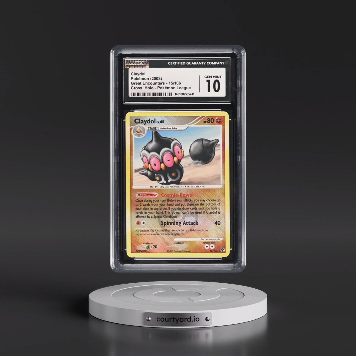 2008 Great Encounters #15/106 Claydol - Pokémon League (Crosshatch Holo) (CGC 10 GEM MINT)