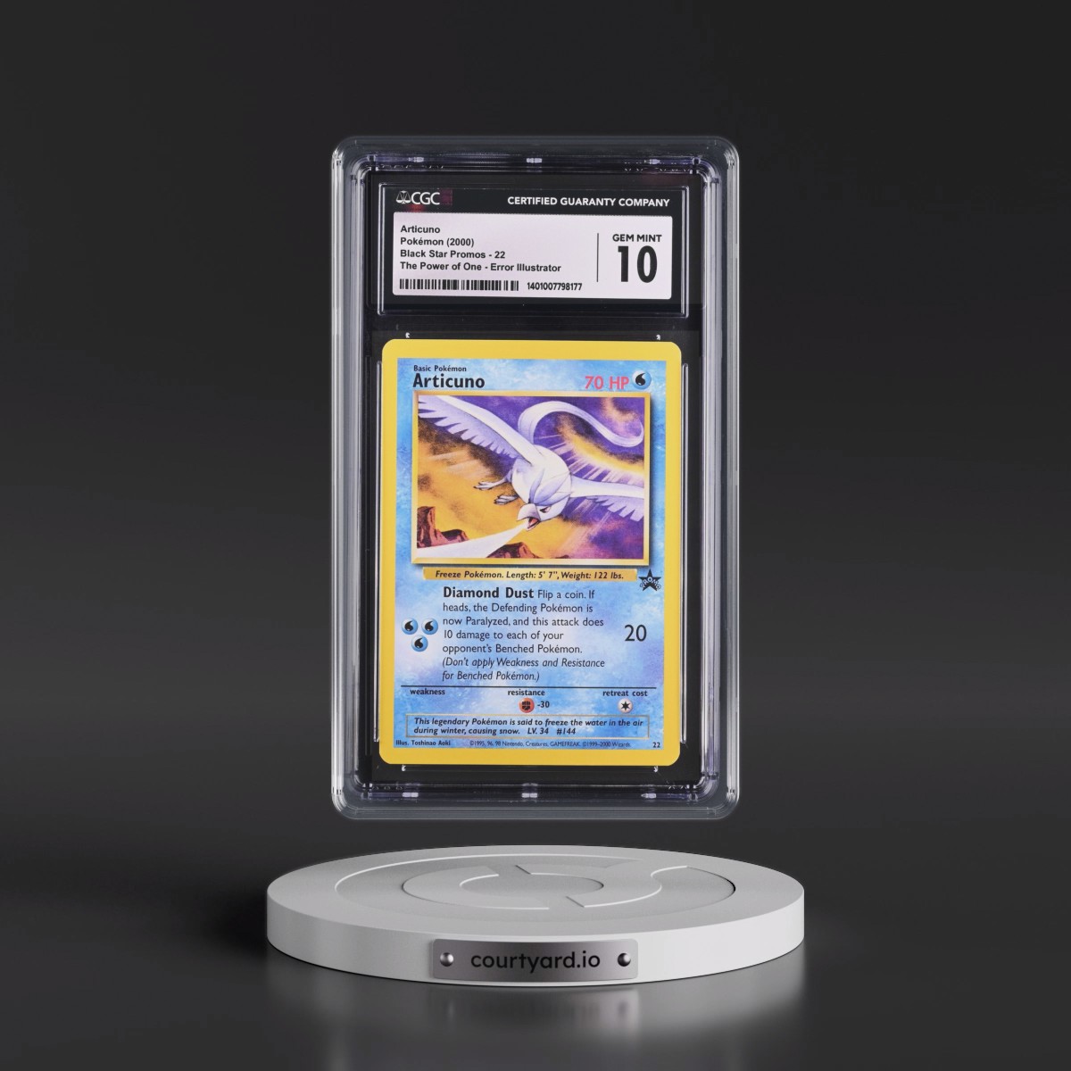 1999 Black Star Promos #22 Articuno - The Power of One Error Illustrator - Aoki (CGC 10 GEM MINT)